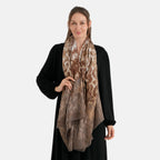 La Marey Womens Gold Printed Lightweight Scarf (180 x 90 cm) -  Khaki & Brown_8669809_1