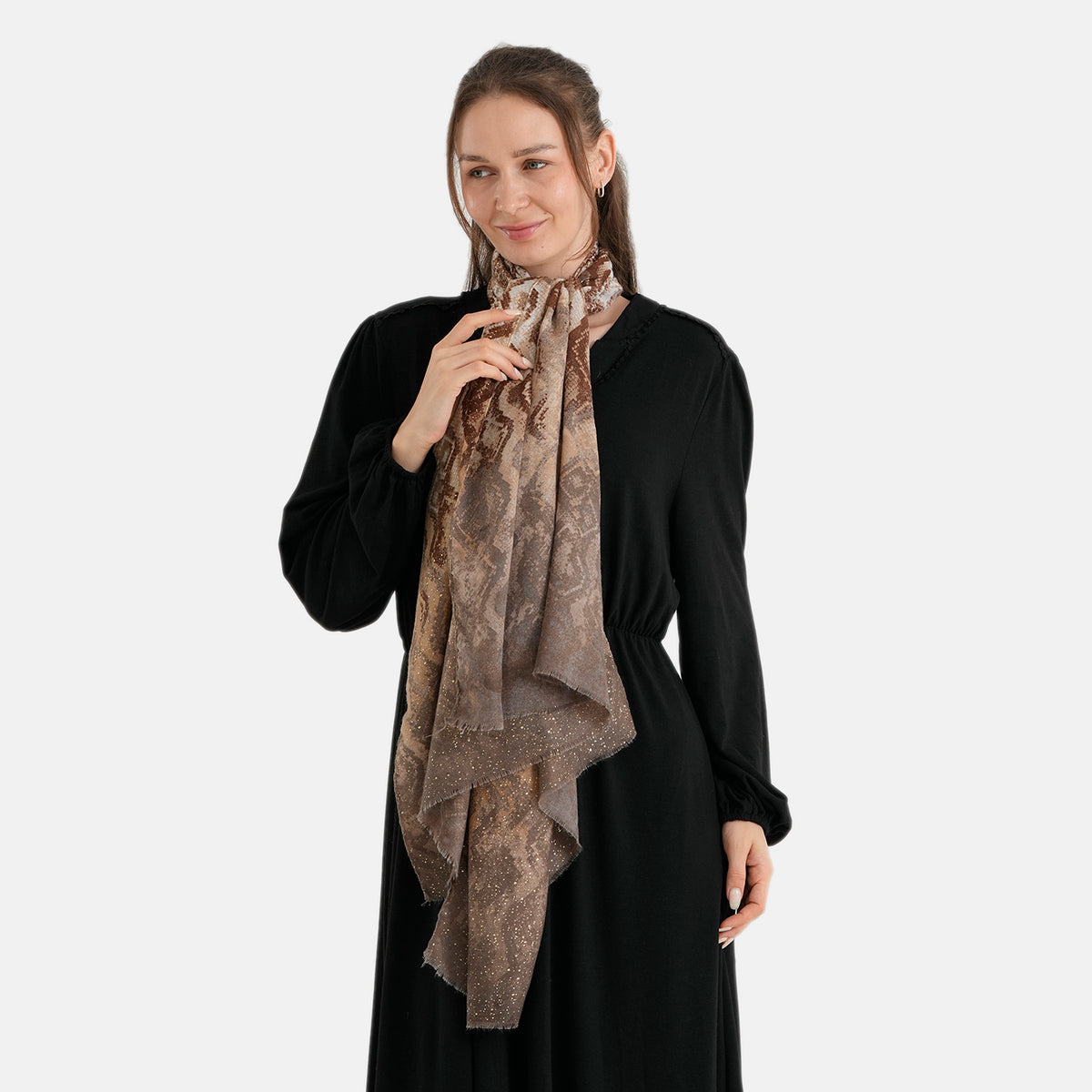 La Marey Womens Gold Printed Lightweight Scarf (180 x 90 cm) - Cream &amp; Brown V32724677 3