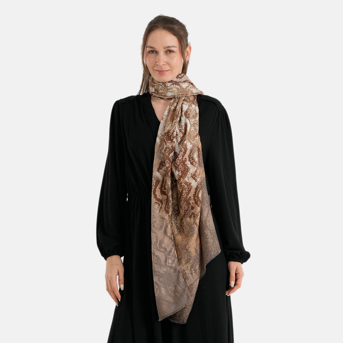 La Marey Womens Gold Printed Lightweight Scarf (180 x 90 cm) - Cream &amp; Brown V32724677 4
