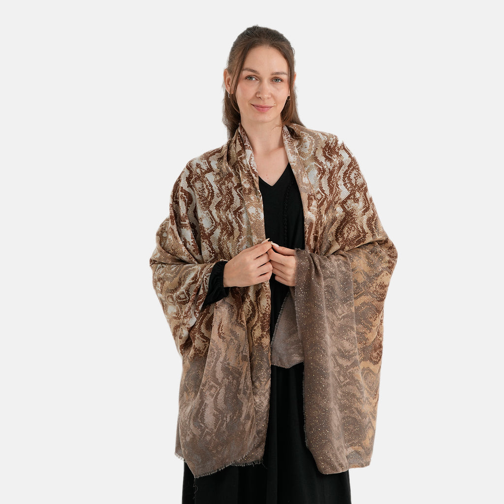 La Marey Womens Gold Printed Lightweight Scarf (180 x 90 cm) -  Khaki & Brown_8669809_4