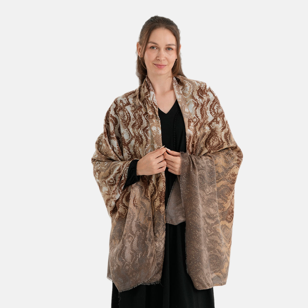 La Marey Womens Gold Printed Lightweight Scarf (180 x 90 cm) - Cream &amp; Brown V32724677 5