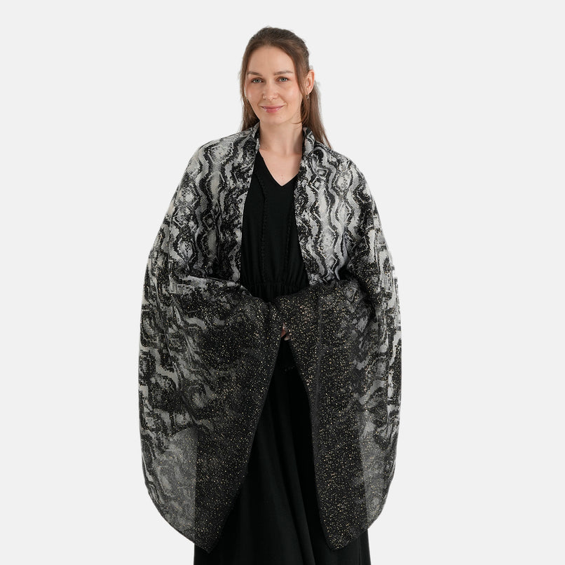 La Marey Womens Gold Printed Lightweight Scarf (180 x 90 cm) - Dark Grey & Black_8669810