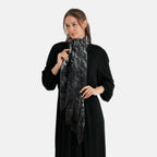 La Marey Womens Gold Printed Lightweight Scarf (180 x 90 cm) - Dark Grey & Black_8669810_2