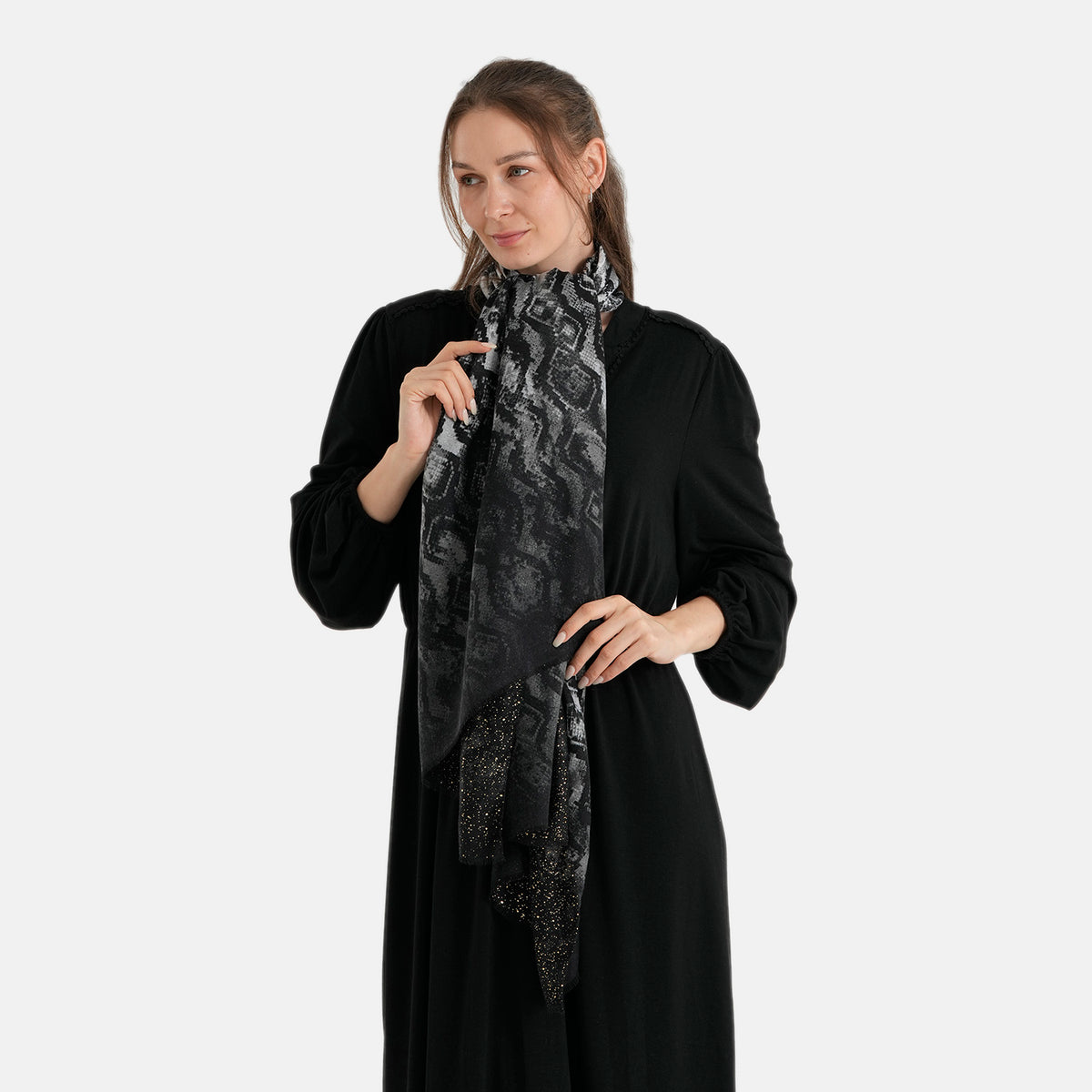 La Marey Womens Gold Printed Lightweight Scarf (180 x 90 cm) - Dark Grey &amp; Black V32720640 3
