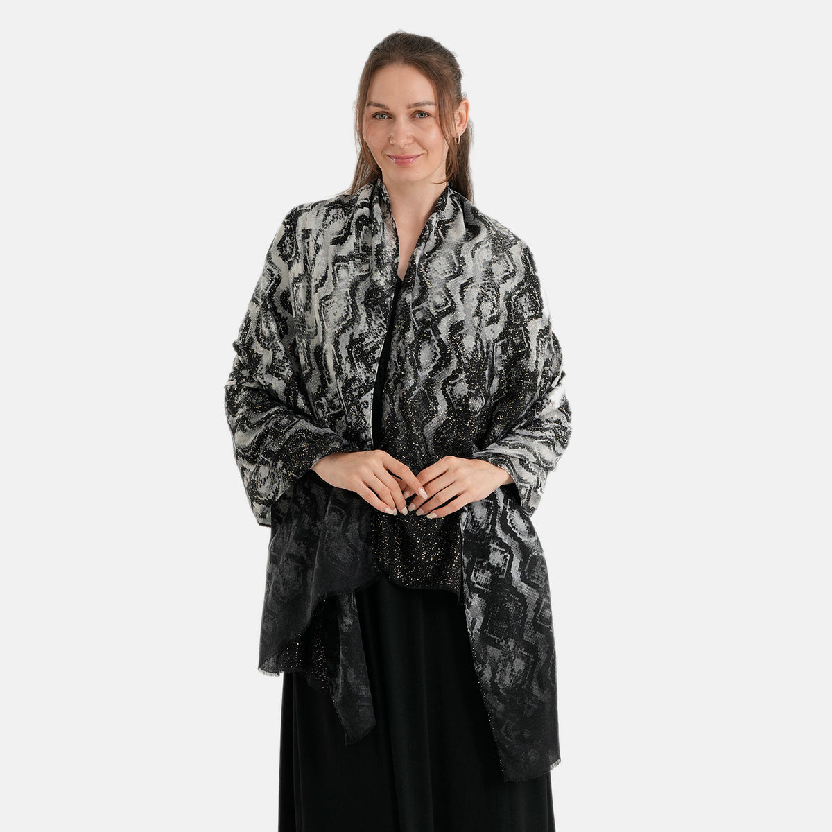 La Marey Womens Gold Printed Lightweight Scarf (180 x 90 cm) - Dark Grey &amp; Black V32720640 5