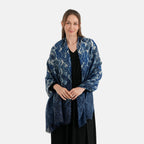 La Marey Womens Gold Printed Lightweight Scarf (180 x 90 cm) - Navy Blue_8669811