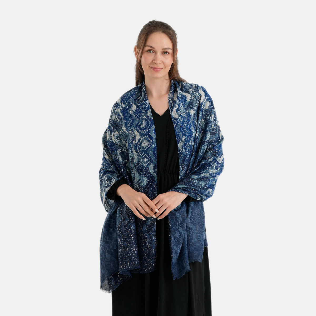 La Marey Womens Gold Printed Lightweight Scarf (180 x 90 cm) - Navy Blue V32720543 0