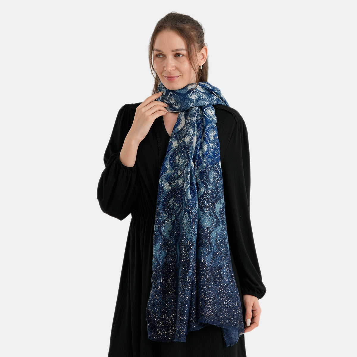 La Marey Womens Gold Printed Lightweight Scarf (180 x 90 cm) - Navy Blue V32720543 4