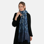 La Marey Womens Gold Printed Lightweight Scarf (180 x 90 cm) - Navy Blue_8669811_3