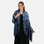 La Marey Womens Gold Printed Lightweight Scarf (180 x 90 cm) - Navy Blue_8669811_4