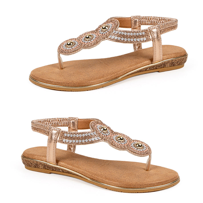 Piper Womens Embellished T-Bar Strap Slingback Flat Sandals (Size 4) - Gold 8669964 1