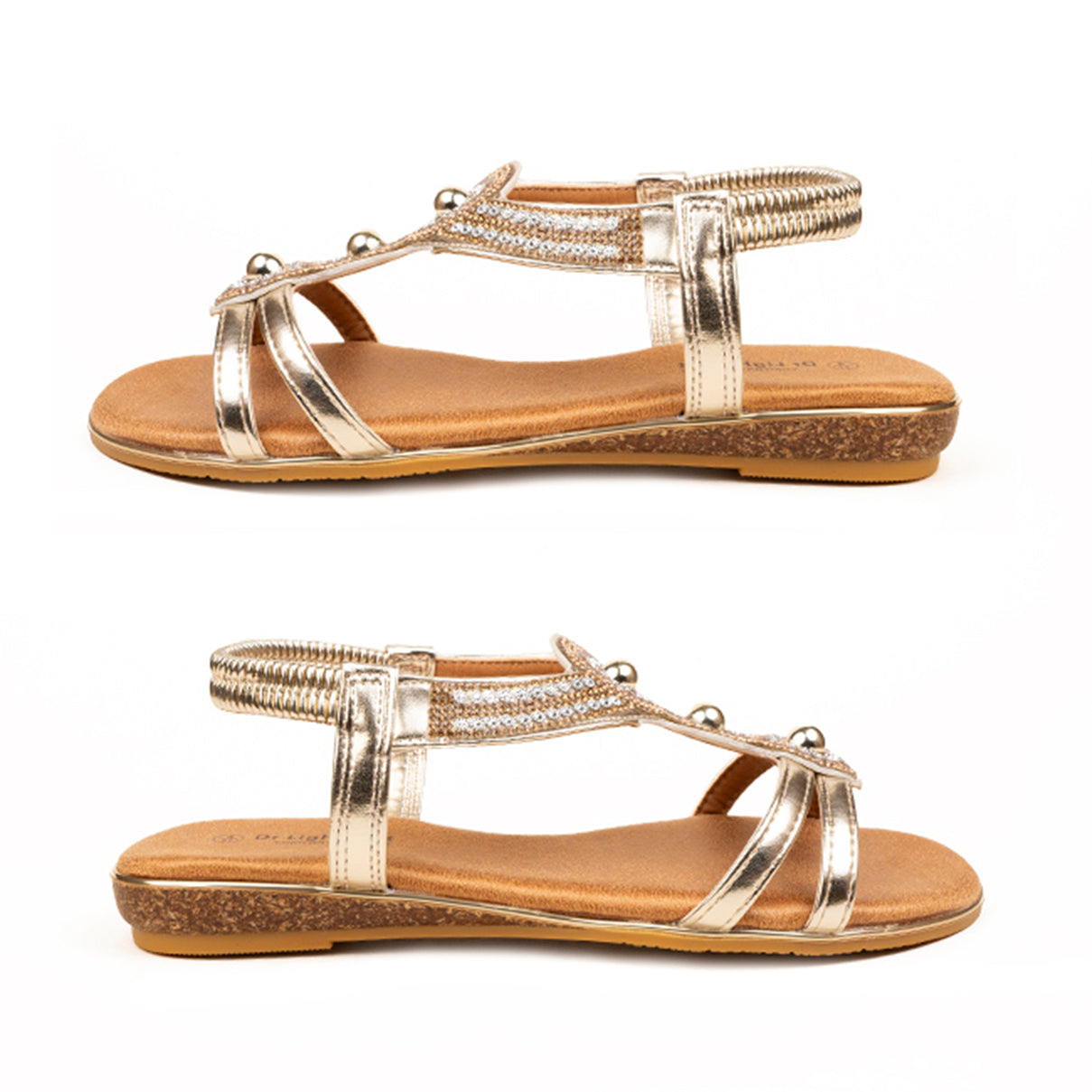 Rose Womens Beaded Studded T-Bar Elastic Slingback Low Wedge Sandals 8670070 0