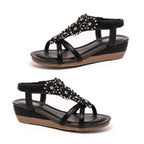 Penelope Embellished Low Wedge T-bar Sandals (Size 3) - Black_8670081