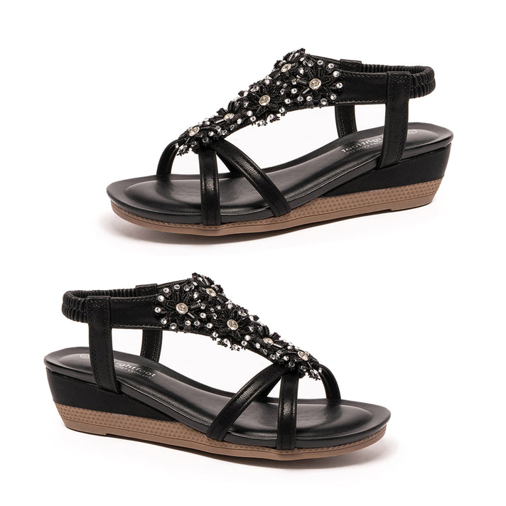 Penelope Embellished Low Wedge T-bar Sandals (Size 3) - Black 8670081 1