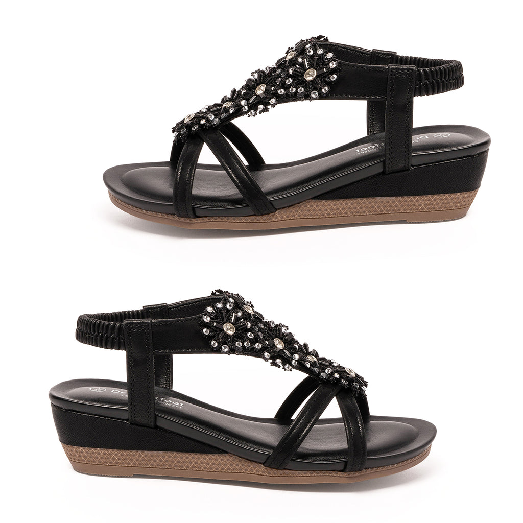 Penelope Embellished Low Wedge T-bar Sandals (Size 3) - Black_8670081_1