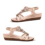 Penelope Embellished Low Wedge T-bar Sandals (Size 5) - Beige_8670094