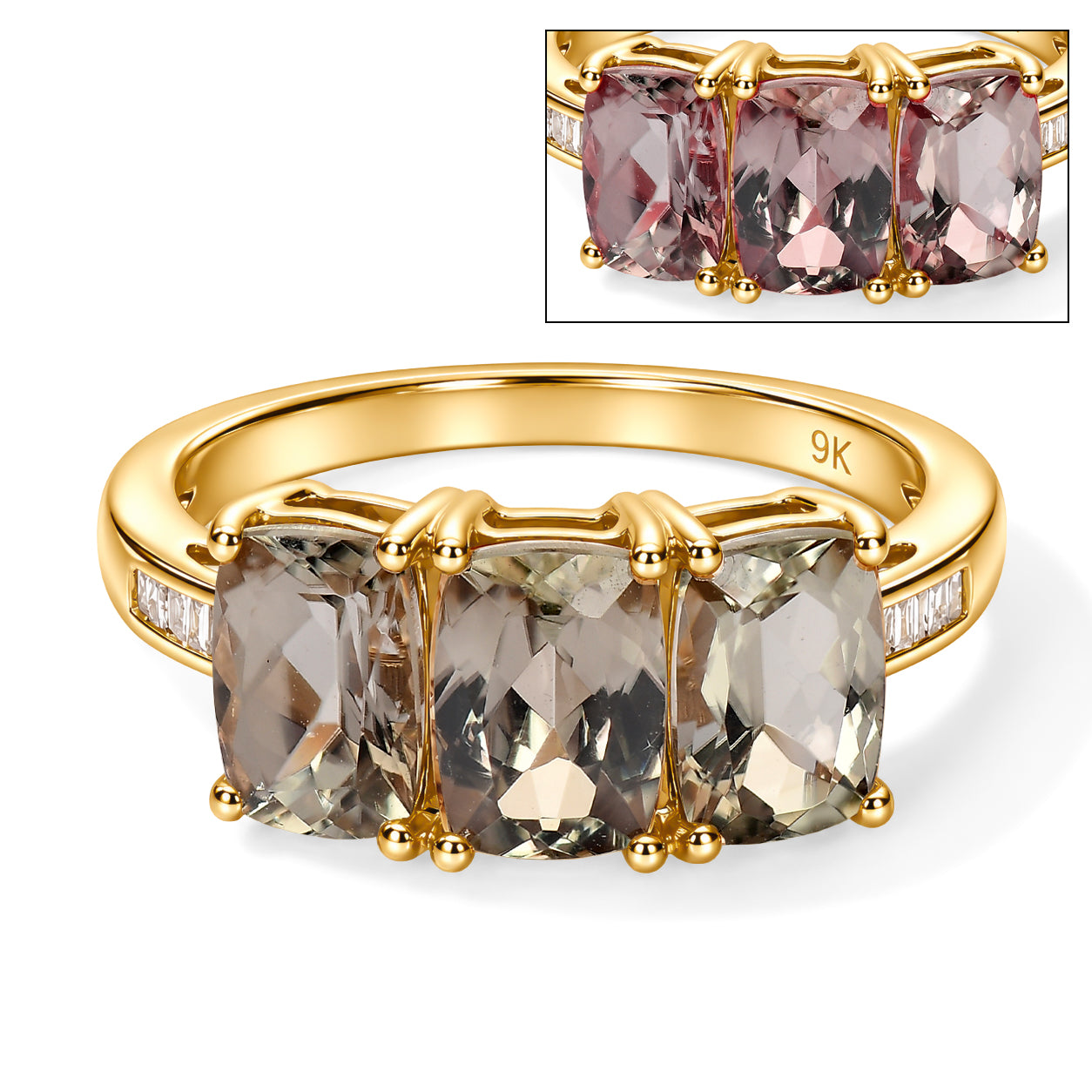 9K Yellow Gold AAA Turkizite &amp; Natural White Diamond Trilogy Ring 3.50 Ct. 8670099 0