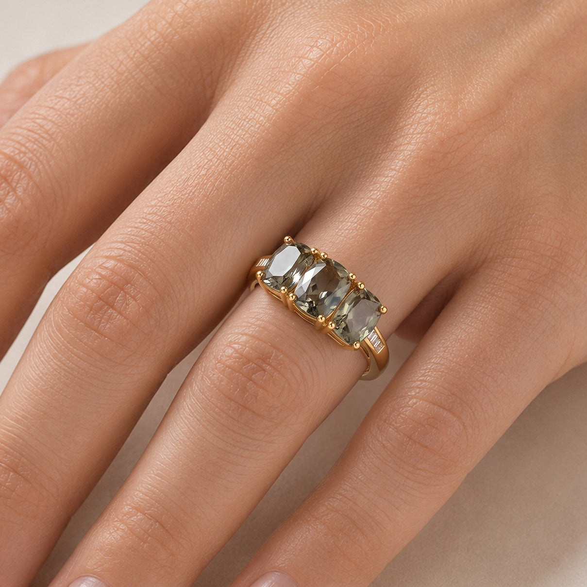 9K Yellow Gold AAA Turkizite &amp; Natural White Diamond Trilogy Ring 3.50 Ct. 8670100 1
