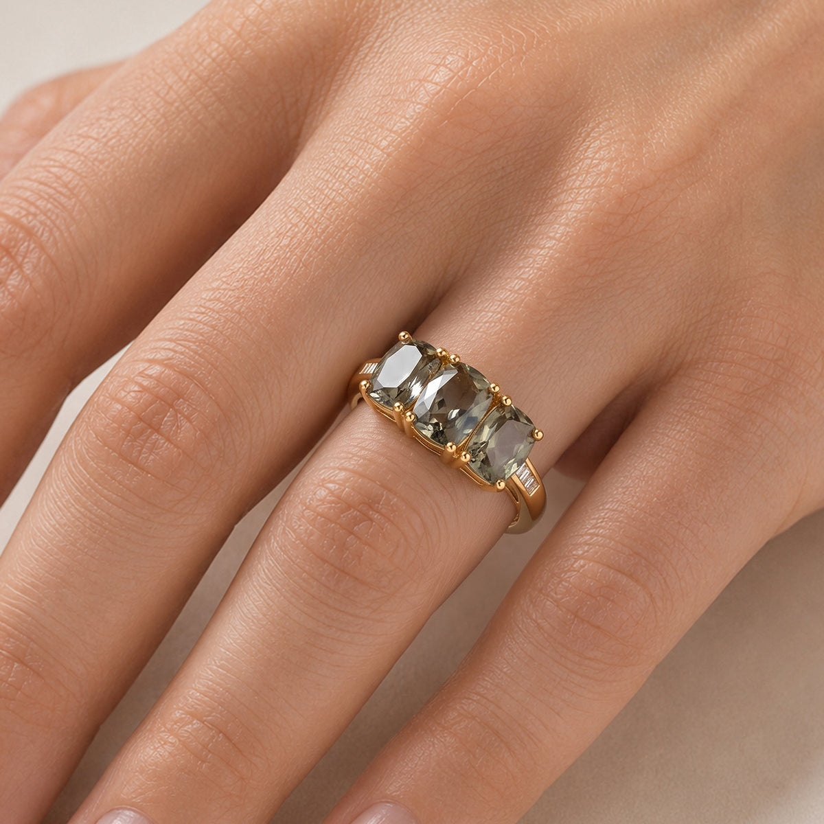 9K Yellow Gold AAA Turkizite &amp; Natural White Diamond Trilogy Ring 3.50 Ct. 8670100 1