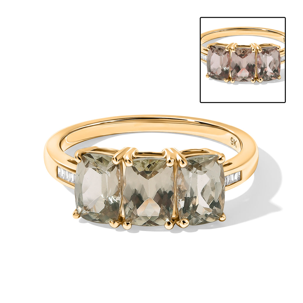 9K Yellow Gold AAA Turkizite & Natural White Diamond Trilogy Ring 3.50 Ct._8670103