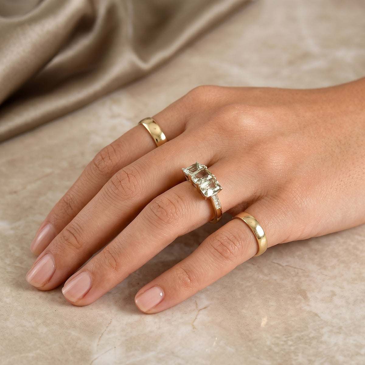 9K Yellow Gold AAA Turkizite &amp; Natural White Diamond Trilogy Ring 3.50 Ct. 8670103 2
