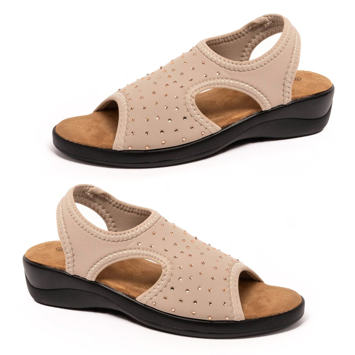 Jenny Womens Stretch Slingback Wedge Sandals with Diamante Trim (Size 3) - Taupe 8670126 0