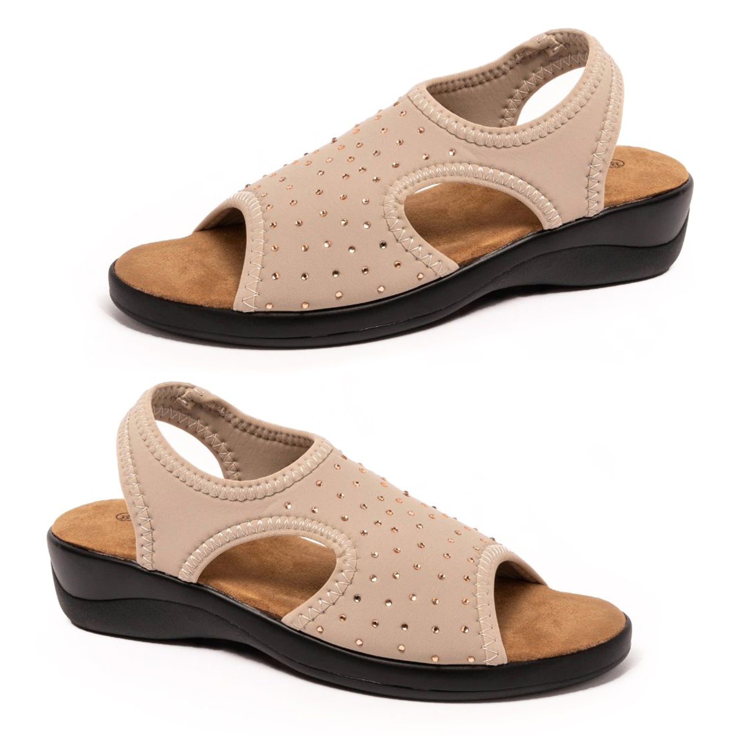 Jenny Womens Stretch Slingback Wedge Sandals with Diamante Trim (Size 3) - Taupe 8670126 0