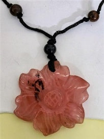 Cherry Quartz &amp; Jasper Floral Necklace with Adjustable Black Cord (Size - 30) 53.00 Ct. V32513015 0