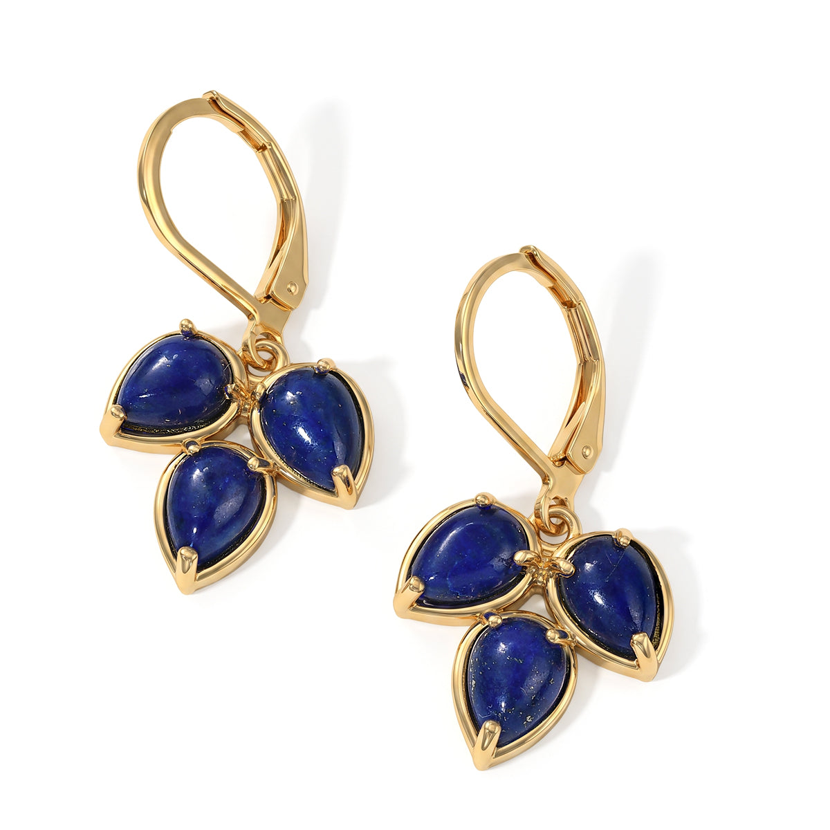 Lapis Lazuli Trilogy Earring with Lever Back in Yellow Gold Tone 5.90 Ct. V32590955 4
