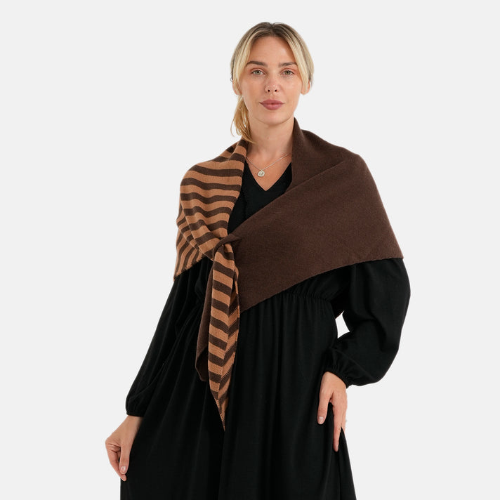 La Marey Women's Striped Lightweight Knitted Scarf (174 x 70cm) - Light &amp; Dark Brown 8670553 1