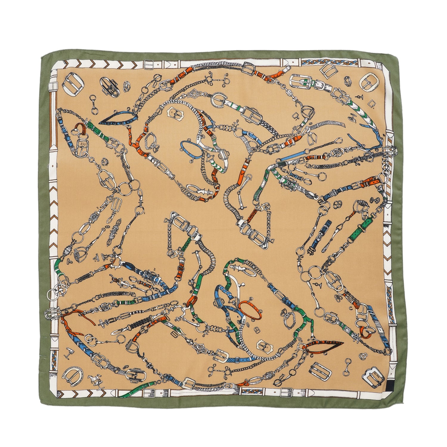 La Marey Printed Square Scarf (88 x 88cm) - Green &amp; Khaki 8670604 2
