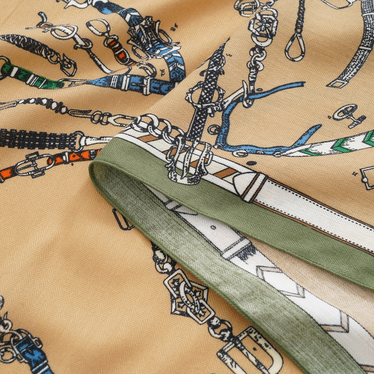 La Marey Printed Square Scarf (88 x 88cm) - Green &amp; Khaki 8670604 3
