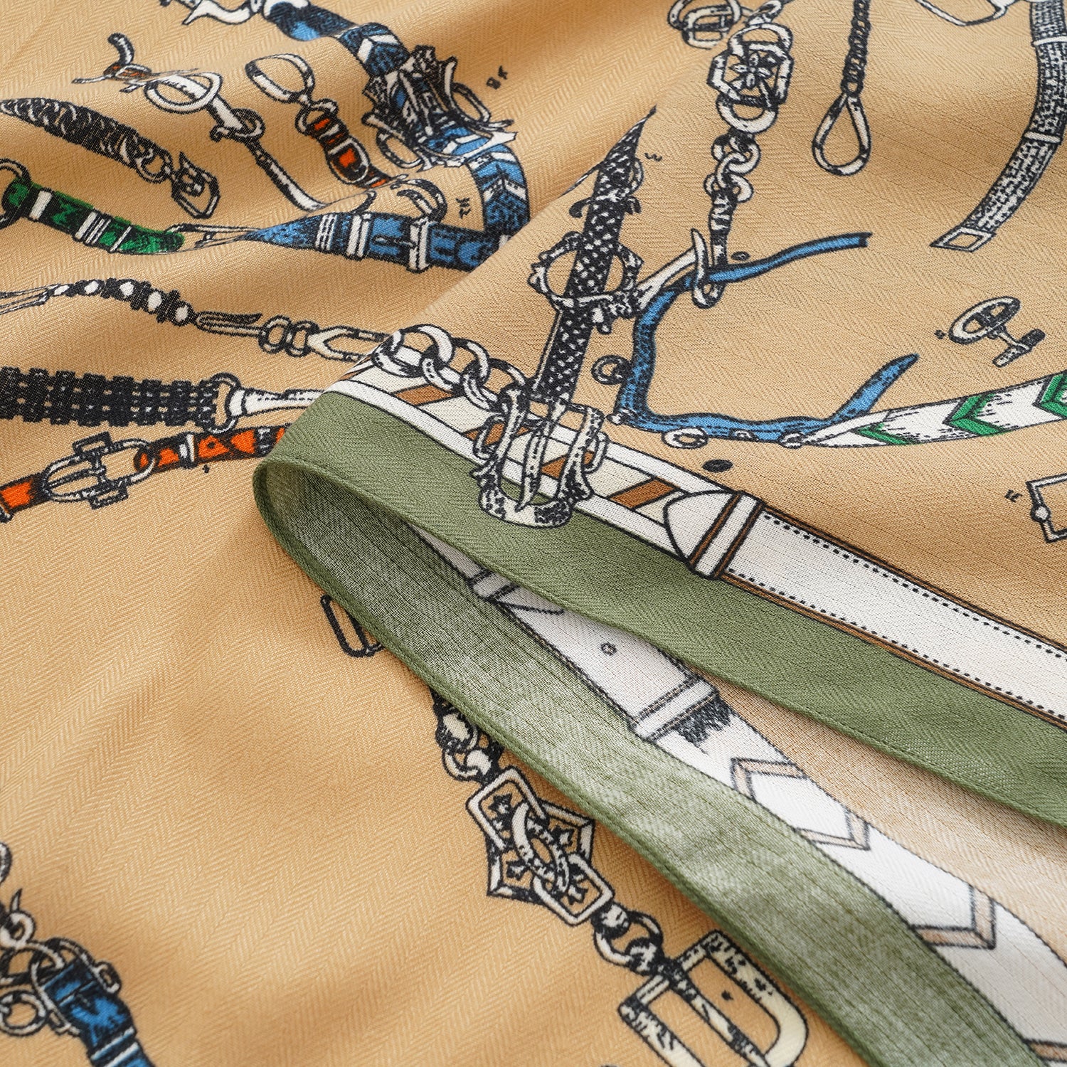 La Marey Printed Square Scarf (88 x 88cm) - Green &amp; Khaki 8670604 3