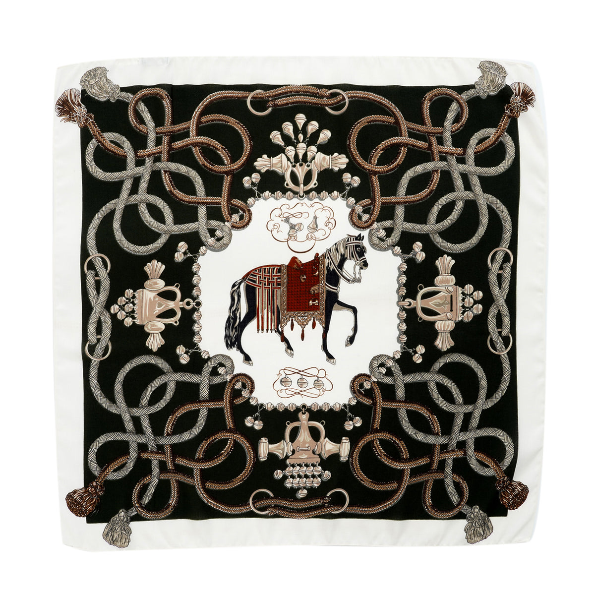 La Marey Horse &amp; Chain Print Fashionable Square Scarf (88 x 88cm) - Green V32527612 2