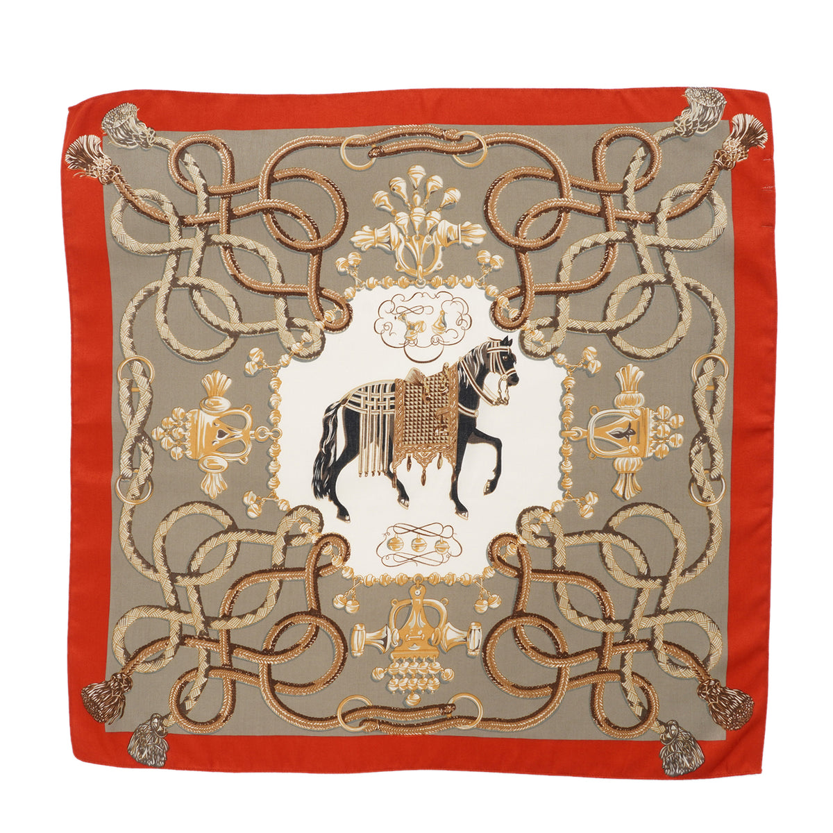 La Marey Horse &amp; Chain Print Fashionable Square Scarf (88 x 88cm) - Orange V32528571 2