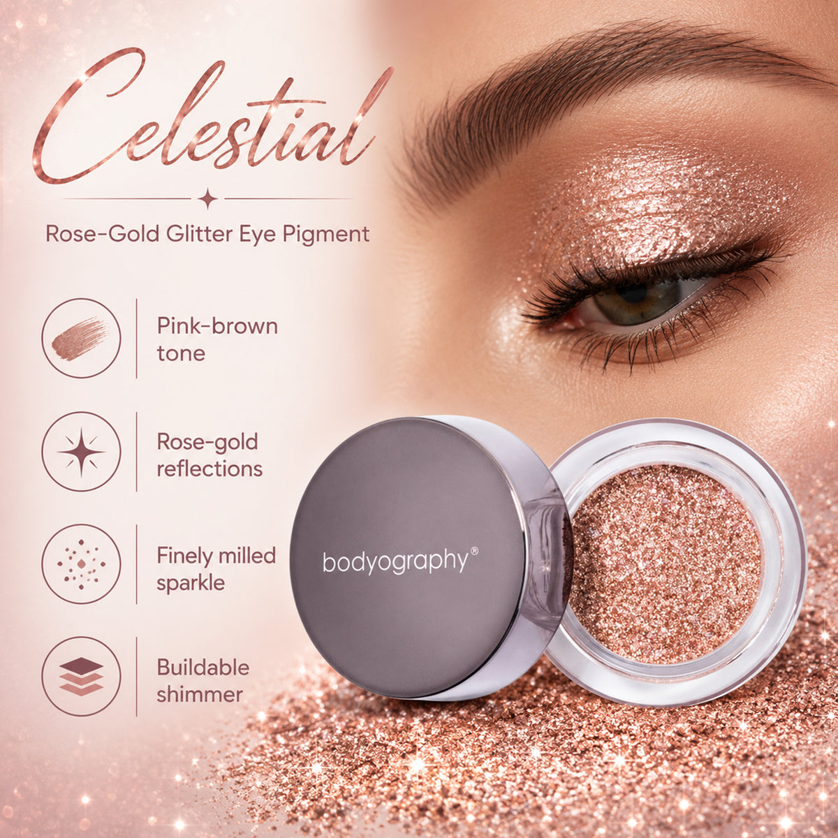 Bodyography Glitter Eye Pigment - Celestial - Pink/Brown 8671455 1