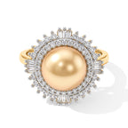 D'Joy - Golden South Sea Pearl (9-11mm) & Natural White Diamond Halo Ring in 18K Vermeil Yellow Gold Plated Sterling Silver 6.50 Ct._8671681