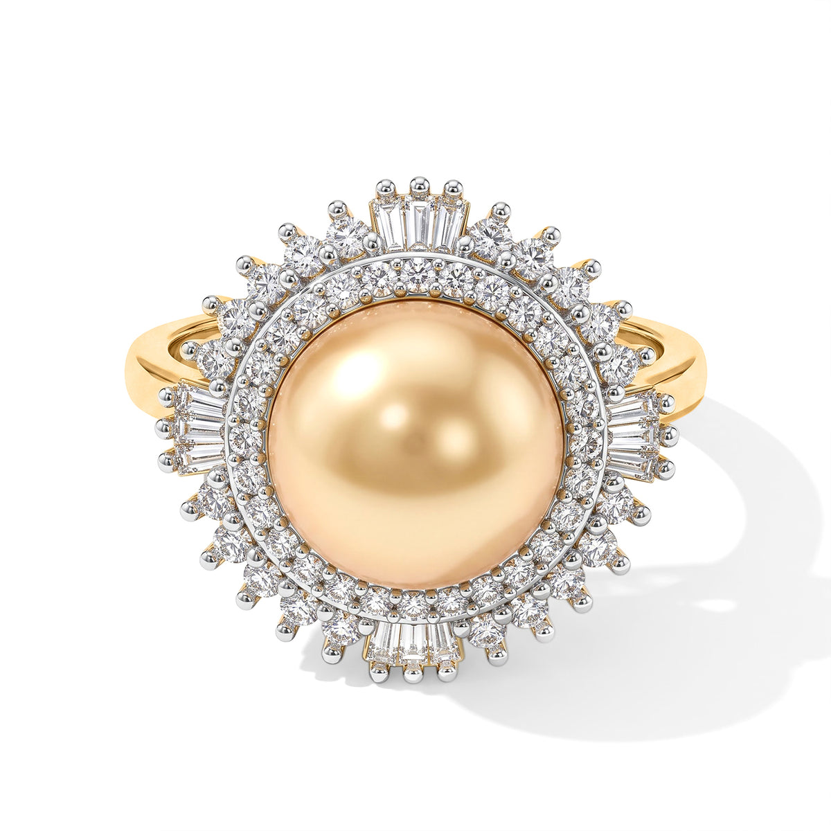 D'Joy - Premium Golden South Sea Pearl (9-11mm) &amp; Natural White Diamond Halo Ring in 18K Vermeil Yellow Gold Plated Sterling Silver 6.50 Ct. 8671681 0