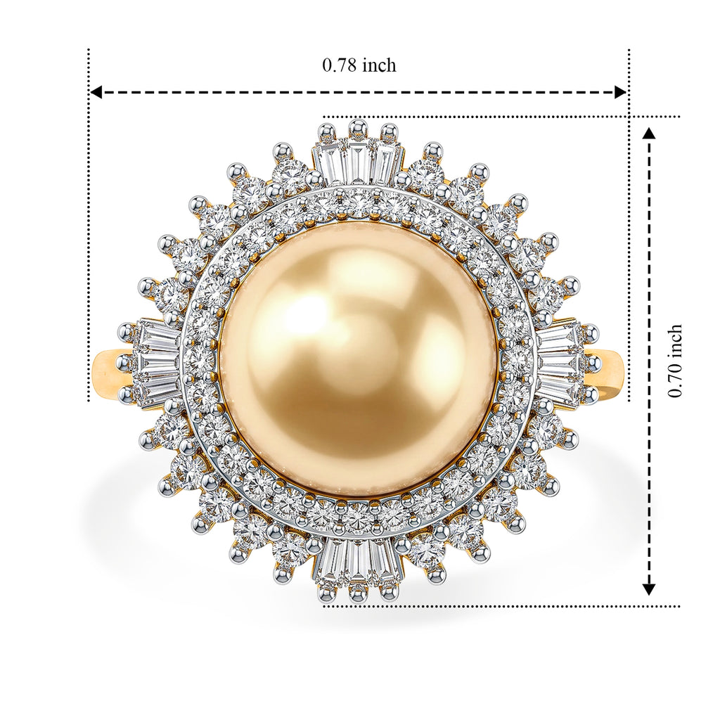 D'Joy - Golden South Sea Pearl (9-11mm) & Natural White Diamond Halo Ring in 18K Vermeil Yellow Gold Plated Sterling Silver 6.50 Ct._8671681_8