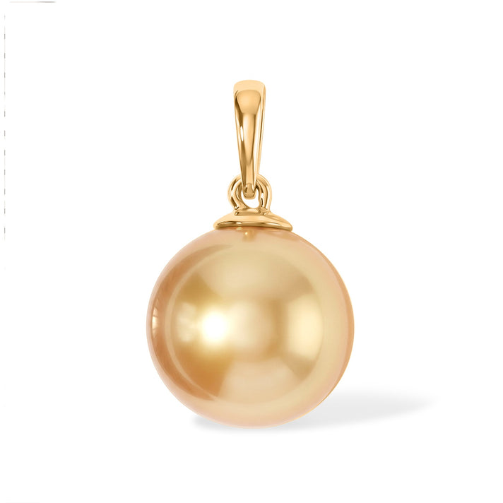 RARE SIZE - 14K Yellow Gold AAAA Golden South Sea Pearl (10MM) Ball Drop Pendant 8671706 1