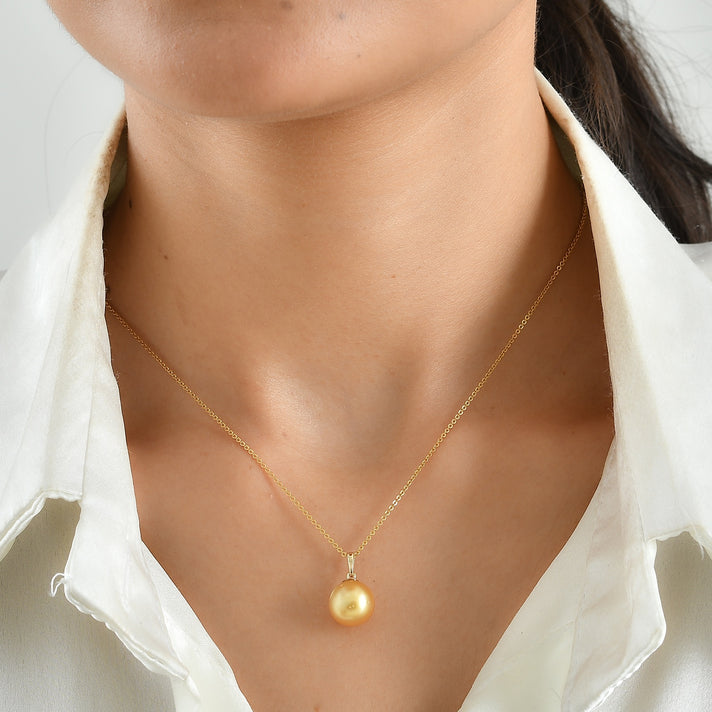RARE SIZE - 14K Yellow Gold AAAA Golden South Sea Pearl (10MM) Ball Drop Pendant 8671706 2