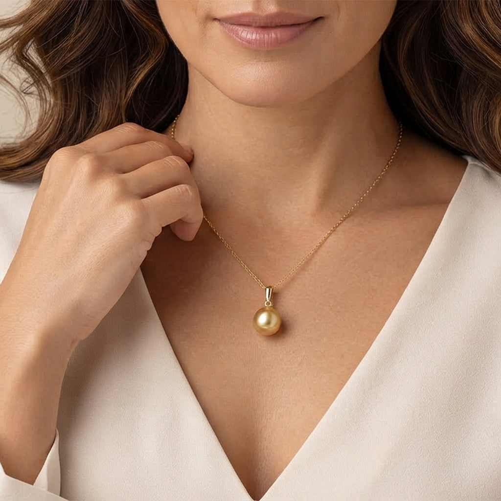 14K Yellow Gold AAA Golden South Sea Pearl Pendant 8.00 Ct._8671706_2