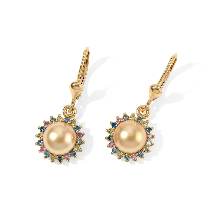 Luxuriant - Premium Golden South Sea Pearl &amp; Lab Grown Multi Diamond (SI-G-H) Sunburst Halo Earring with Lever Back in 18K Vermeil Yellow Gold Plated Sterling Silver 7.20 Ct. 8671708 1