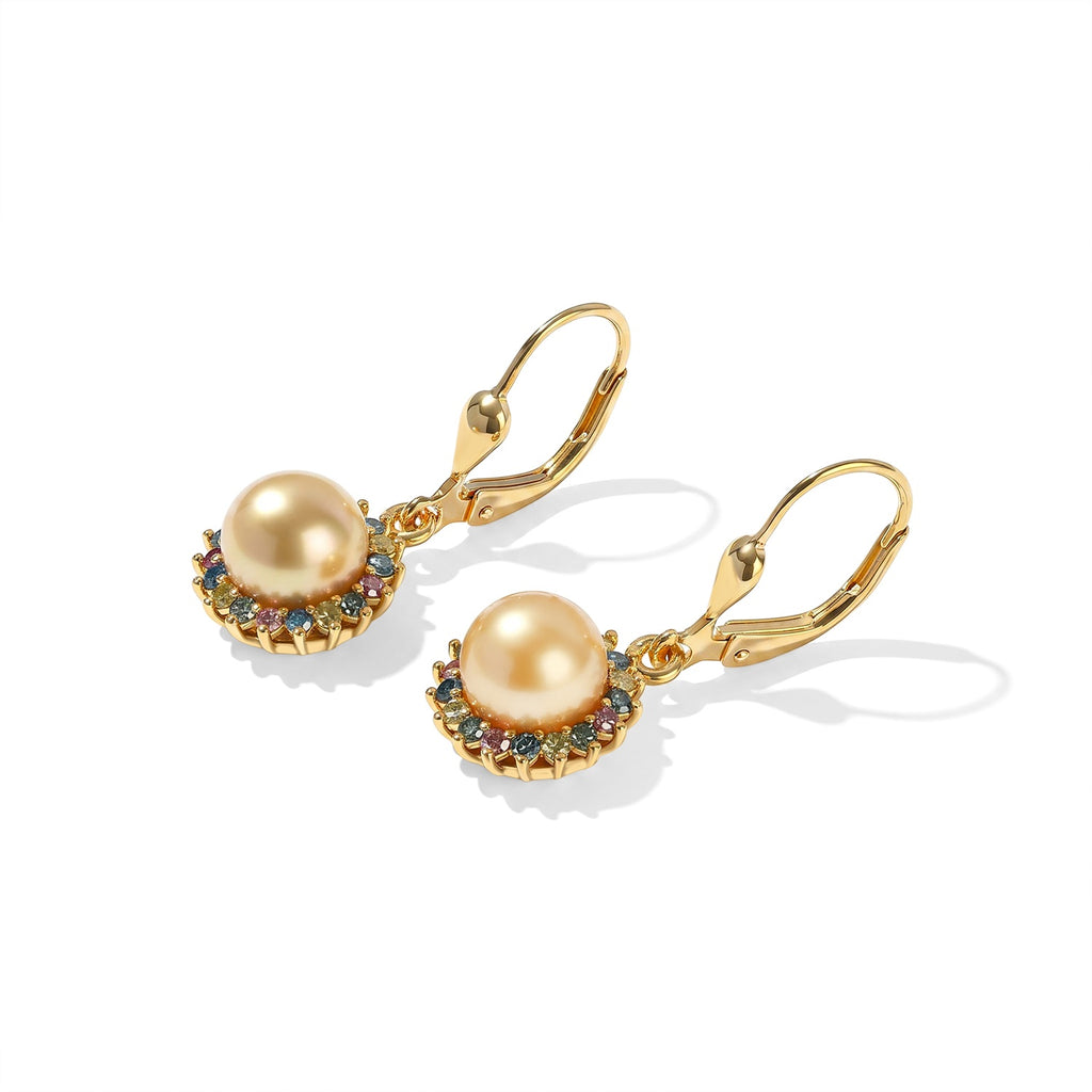 Luxuriant - Golden South Sea Pearl & Lab Grown Multi Diamond (SI/G-H) Earring with Lever Back in 18K Vermeil Yellow Gold Plated Sterling Silver 7.20 Ct._8671708_3