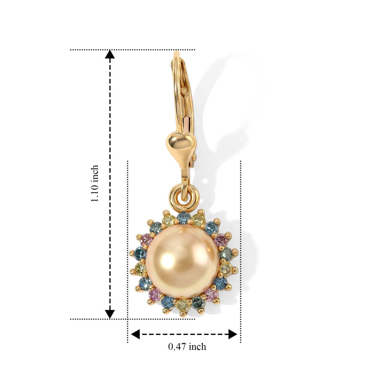 Luxuriant - Premium Golden South Sea Pearl &amp; Lab Grown Multi Diamond (SI/G-H) Sunburst Halo Earring with Lever Back in 18K Vermeil Yellow Gold Plated Sterling Silver 7.20 Ct. 8671708 4