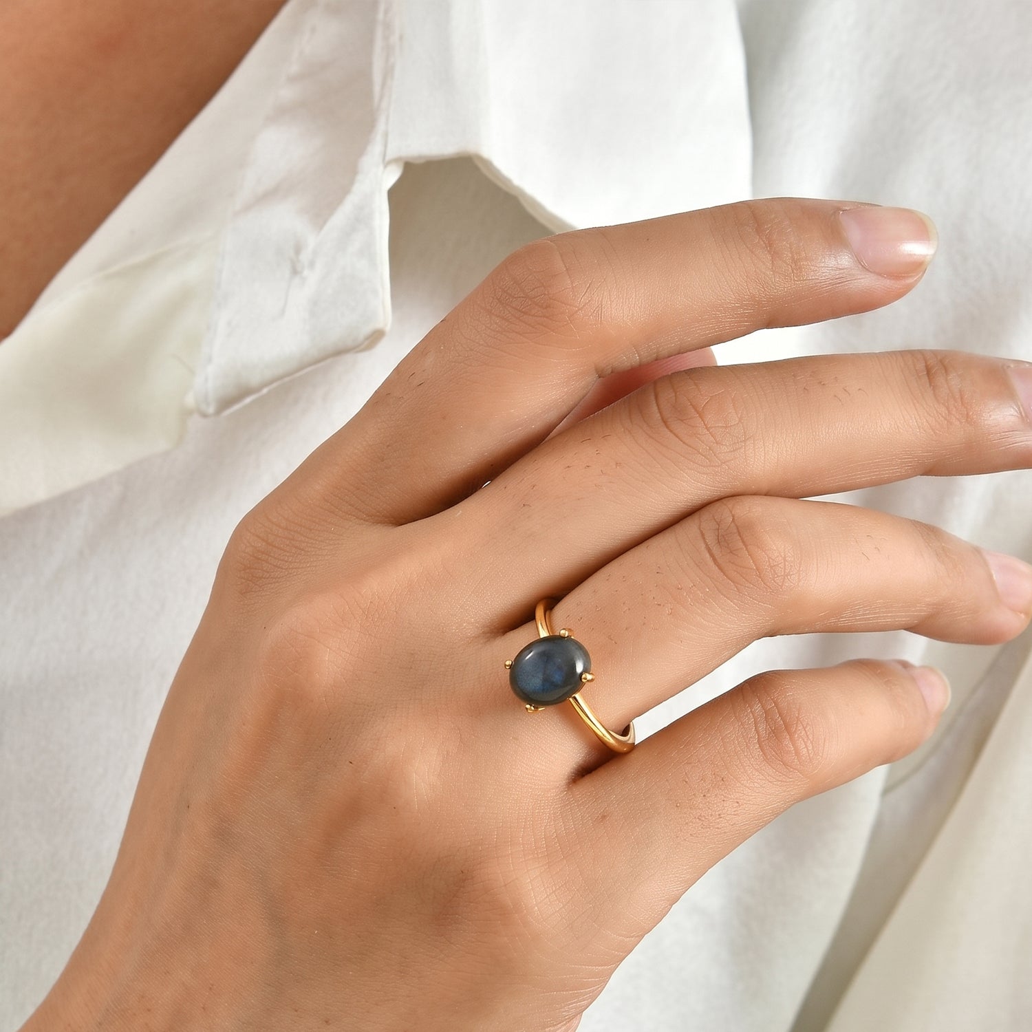 Labradorite Solitaire Ring in Yellow Gold Plated Sterling Silver 3.08 Ct. 8672584 2
