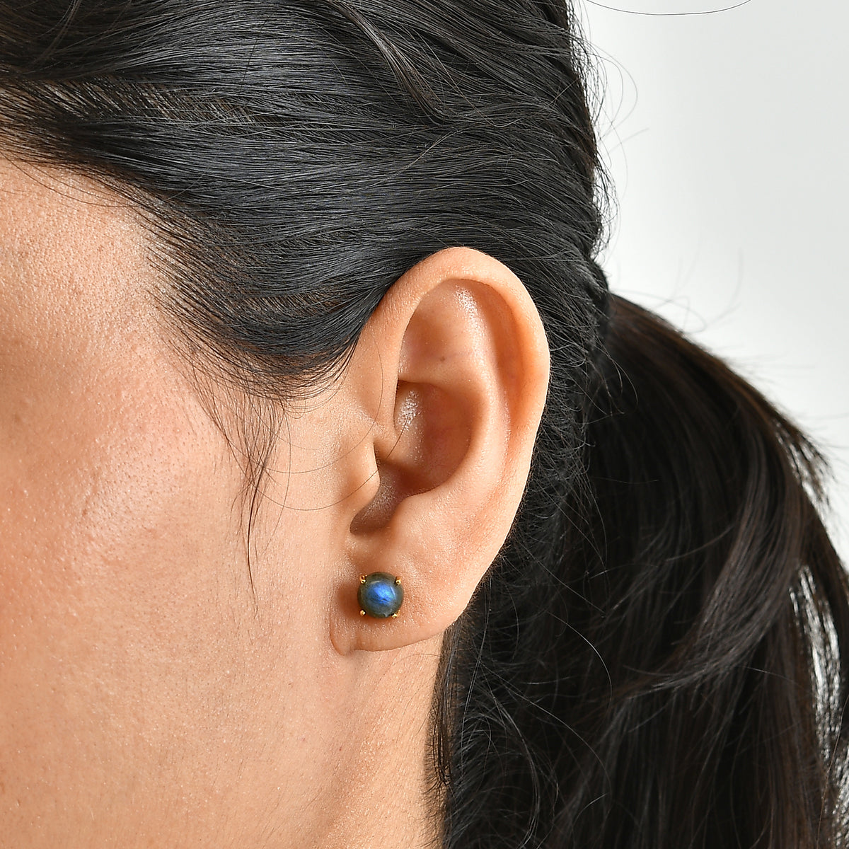 Labradorite Solitaire Earring with Push Back in Yellow Gold Plated Sterling Silver 3.30 Ct. V32521453 2