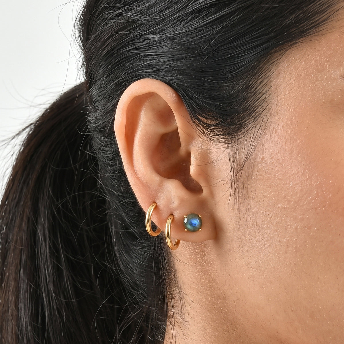 Labradorite Solitaire Earring with Push Back in Yellow Gold Plated Sterling Silver 3.30 Ct. V32521453 3