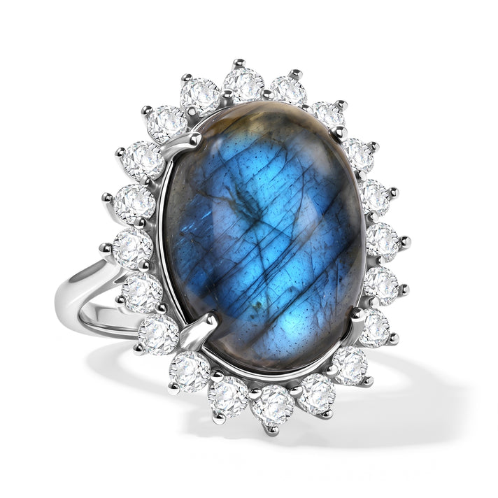 EverTrue - Labradorite &amp; White Zircon Halo Ring 16.17 Ct. 8672639 1