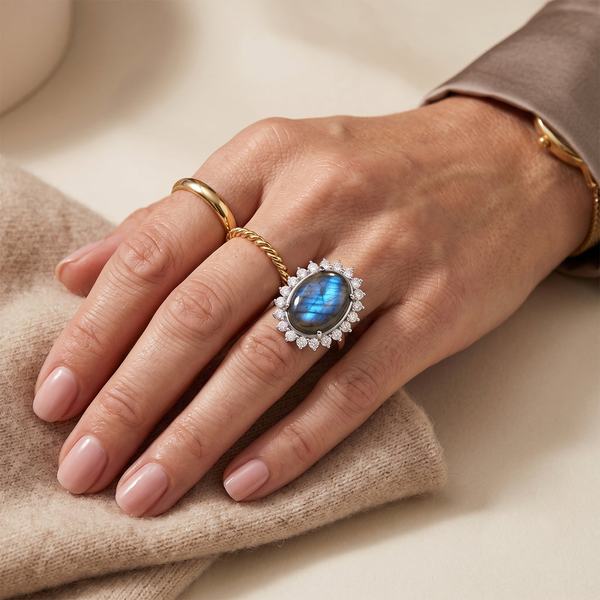 EverTrue - Labradorite &amp; White Zircon Halo Ring 16.17 Ct. 8672639 2